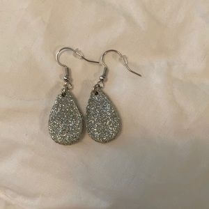 Wooden silver sparkle earrings